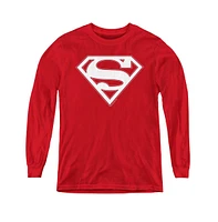 Superman Boys Youth Red & White Shield Long Sleeve Sweatshirts