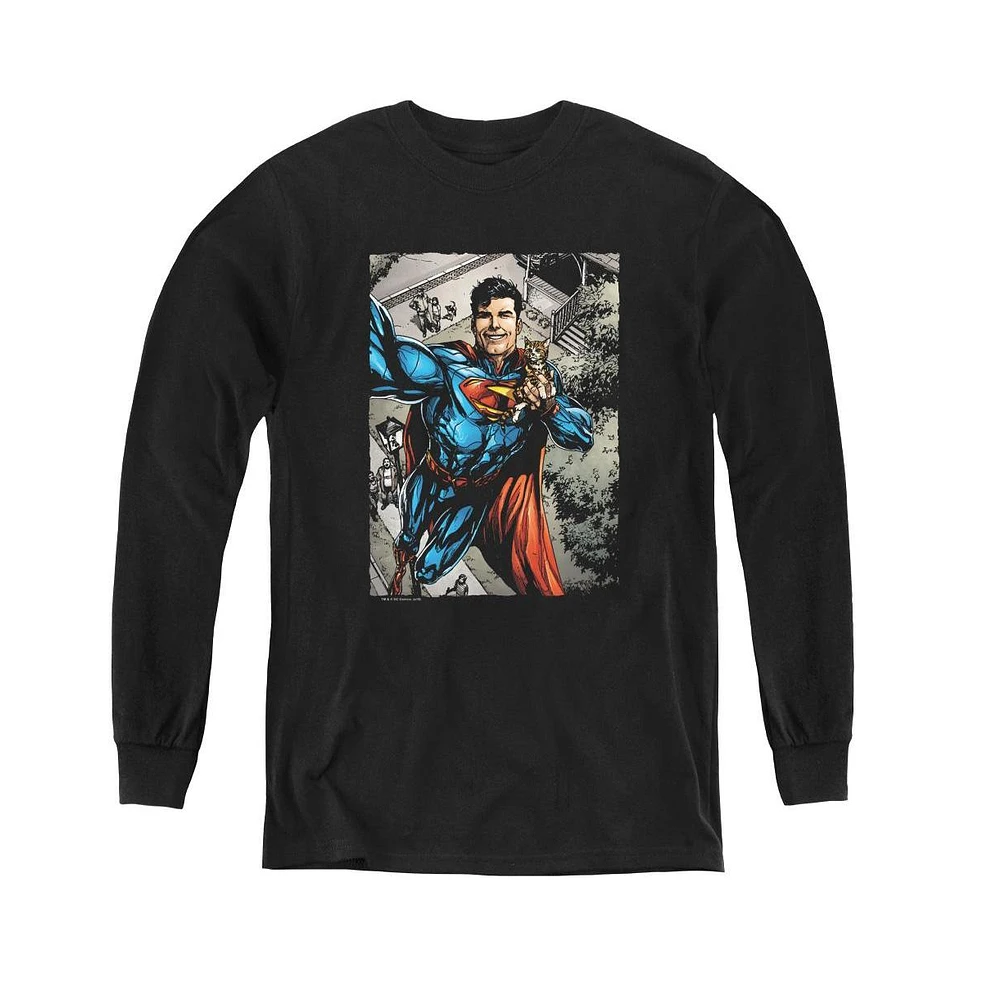 Superman Boys Youth Super Selfie Long Sleeve Sweatshirts