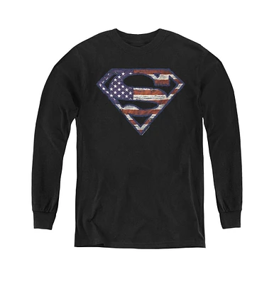 Superman Boys Youth war-torn Flag Long Sleeve Sweatshirts
