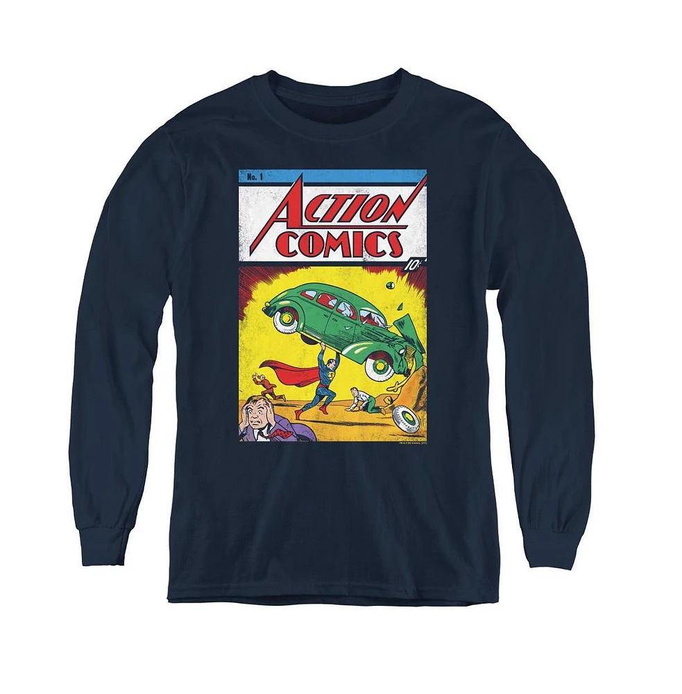 Superman Boys Youth Action No. 1 Long Sleeve Sweatshirts