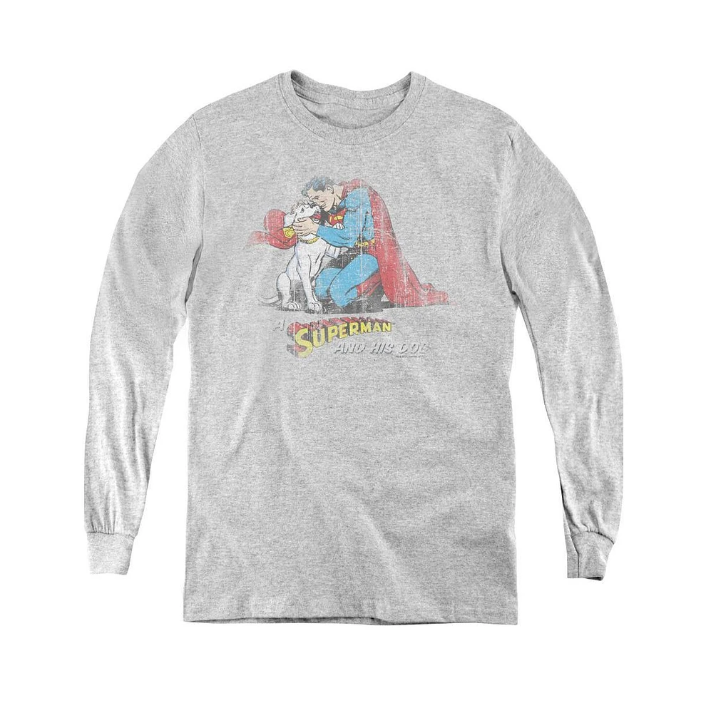 Superman Boys Youth And His Dog Long Sleeve Sweatshirts