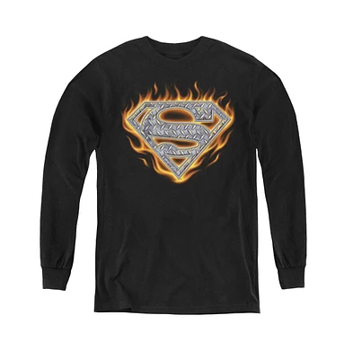 Superman Boys Youth Steel Fire Shield Long Sleeve Sweatshirts