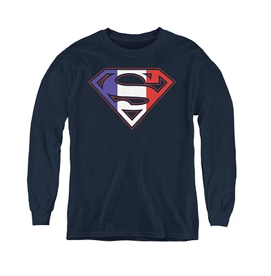 Superman Boys Youth French Shield Long Sleeve Sweatshirts