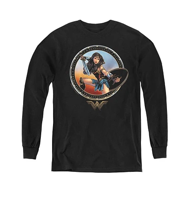 Wonder Woman Boys Movie Youth Battle Pose Long Sleeve Sweatshirts