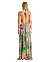 La Moda Clothing Women's Maxi Tropical Print Halterneck Dress