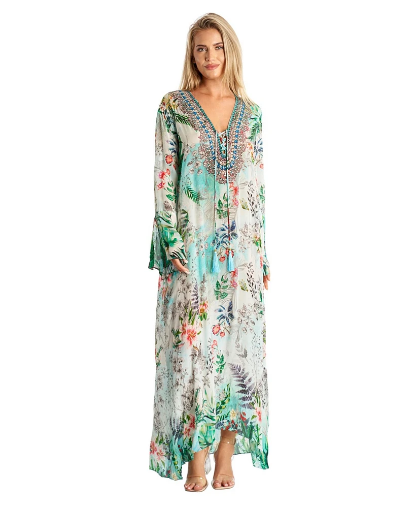 La Moda Clothing Women's Maxi Long Sleeves Kaftan Dress