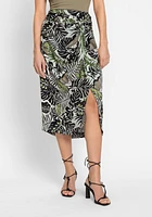 Olsen Women's Satin Effect Midi Skirt with Leaf Print