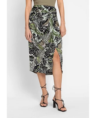 Olsen Women's Satin Effect Midi Skirt with Leaf Print
