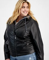 Jou Jou Trendy Plus Size Hooded Faux-Leather Jacket, Created for Macy's