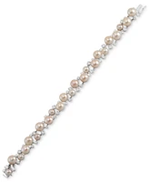 Arabella Freshwater Pearl (6 - 8-1/2mm) & Cubic Zirconia Link Bracelet in Sterling Silver