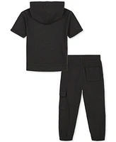 Calvin Klein Big Boys Popcorn Knit Short-Sleeve Hoodie & Cargo Jogger Pants, 2 Piece Set