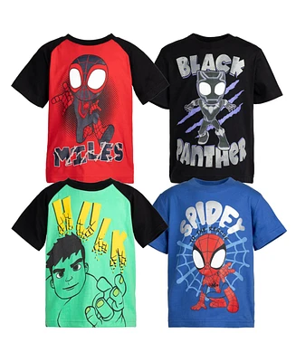 Marvel Toddler Boys Spidey and His Amazing Friends 4 Pack Pullover T-Shirts Red / Blue/ Black Green