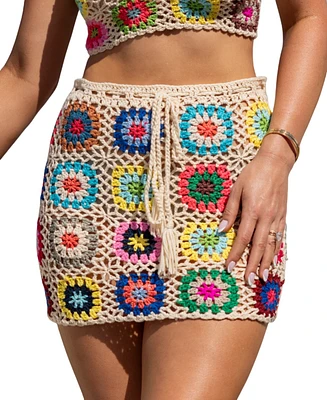 Cupshe Women's s X JoJo Open Weave Floral Crochet Mini Cover-Up Skirt