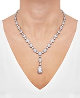 Arabella Cubic Zirconia Mixed Cut Teardrop 18" Lariat Necklace in Sterling Silver