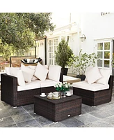 Gymax 4PCS Rattan Patio Sofa Conversation Set Outdoor Furniture Set w/ Cushion