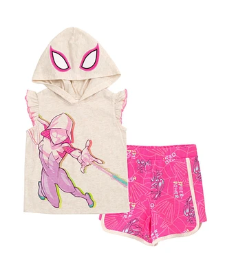 Marvel Toddler Girls Spidey and His Amazing Friends Ghost-Spider Cosplay Tank Top Dolphin Active French Terry Shorts - Ghost