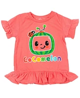 CoComelon Baby Girls Jj Yoyo Tomtom Peplum T-Shirt and Bike Shorts Outfit Set Pink