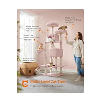 Slickblue Cat Tree, Cat Tower, Tall Cat Condo with Hammock, Basket, Scratching Posts, 2 Cat Caves, 2 Plush Perches, Cat Activity Center