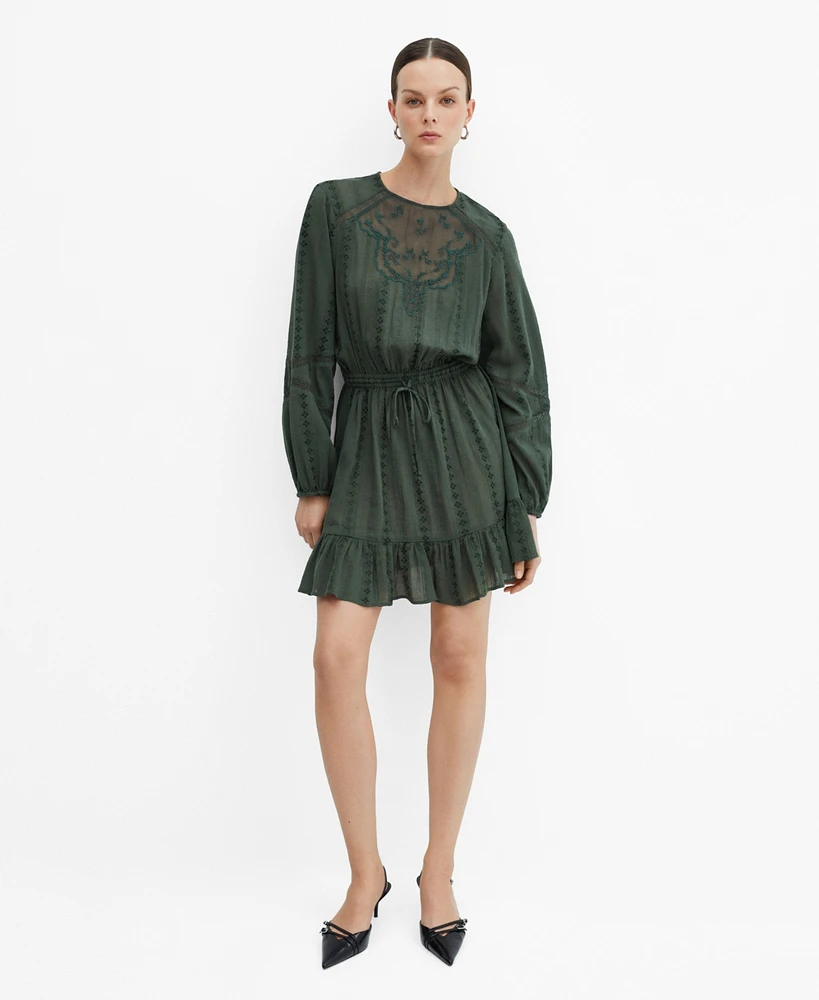 Mango Women's Puff-Sleeved Embroidered Dress