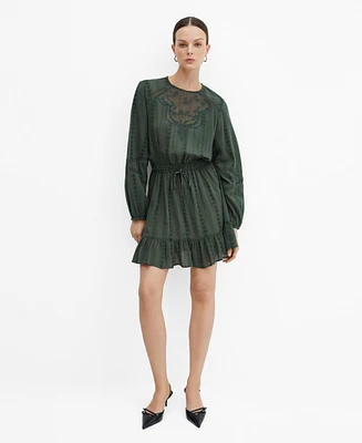 Mango Women's Puff-Sleeved Embroidered Dress