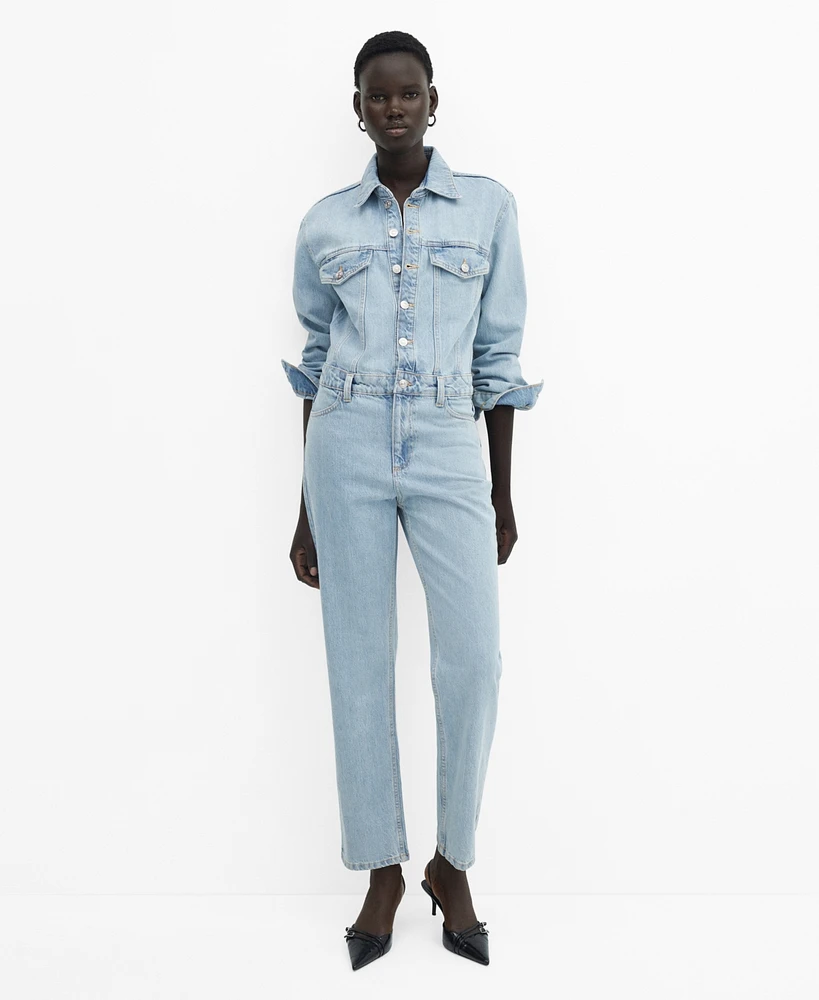 Mango Women's Buttons Detail Denim Jumpsuit