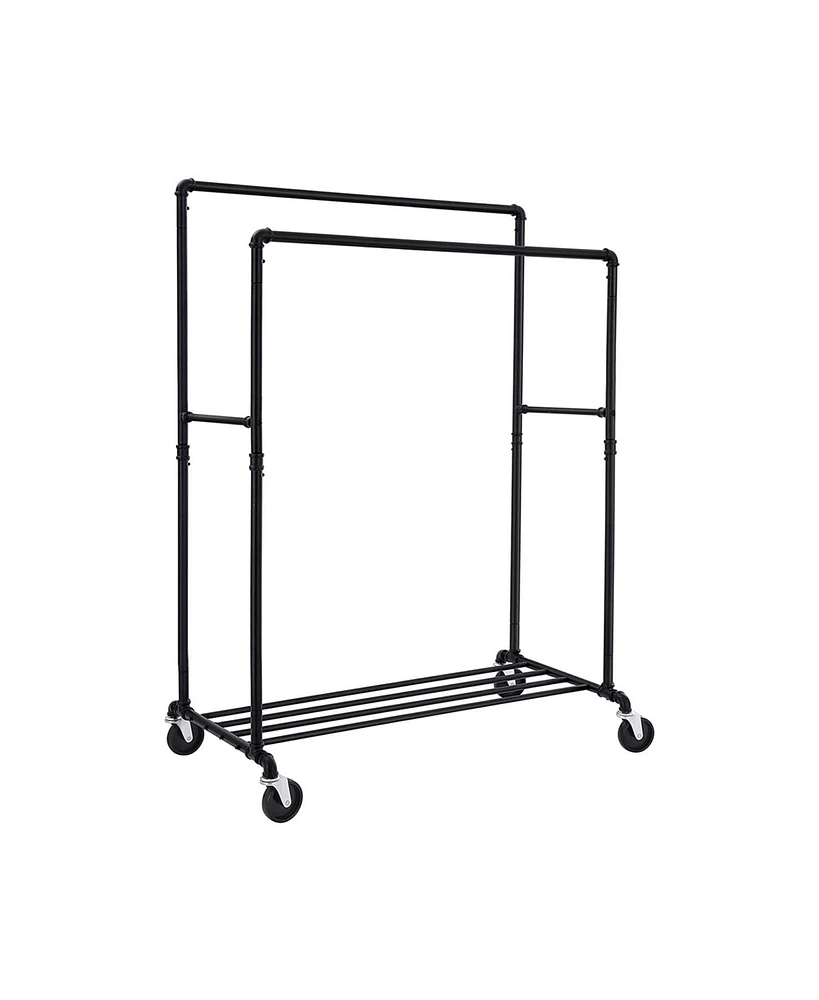 Slickblue Industrial Style Clothes Garment Rack on Wheels, Double Hanging Rod Metal Clothing Rack