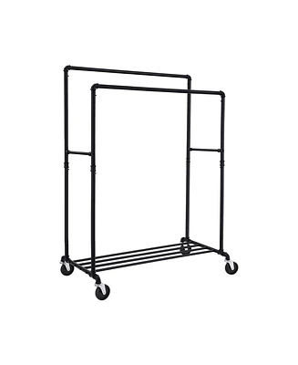 Slickblue Industrial Style Clothes Garment Rack on Wheels, Double Hanging Rod Metal Clothing