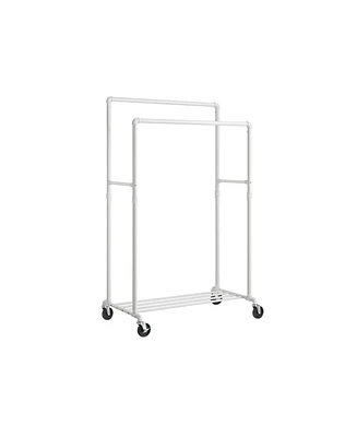 Slickblue Industrial Style Clothes Garment Rack on Wheels, Double Hanging Rod Metal Clothing Rack