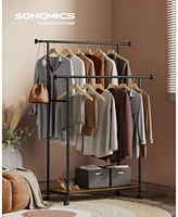 Slickblue Clothes Rack with Wheels, Double-Rod Clothing Rack for Hanging Clothes with Shelf