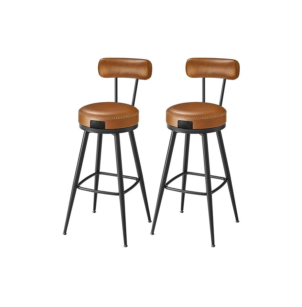 Slickblue Swivel Bar Stools with Synthetic Leather Backs, Set of 2