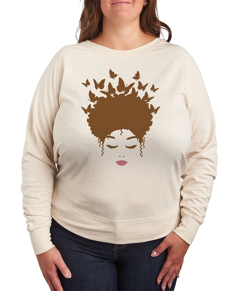 Hybrid Apparel Trendy Plus Butterfly Afro Hair Graphic Pullover