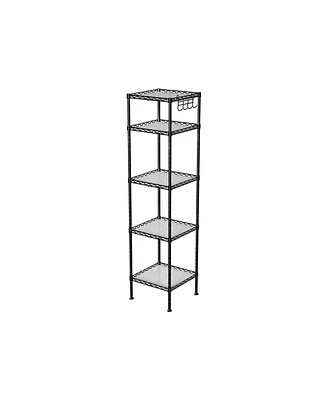 Slickblue Bathroom Shelf, Storage Rack For Small Space, With 5 Pp Sheets, Removable Hooks, Adjustable Height