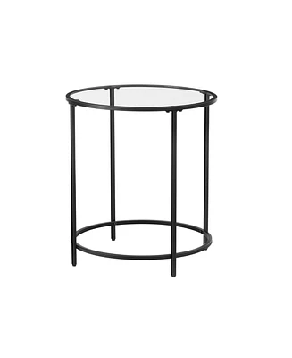Slickblue Round Side Table, Glass End Table With Metal Frame, Small Coffee Accent