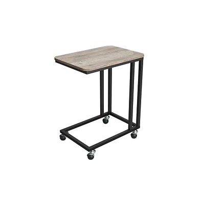 Slickblue End Table, Side Table, C Shaped End Table with Metal Frame, Rolling Casters, Industrial