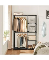 Slickblue Clothes Rack, Closet Racks for Hanging Clothes, Clothes Wardrobe with 3 Hanging Rods and Shelves