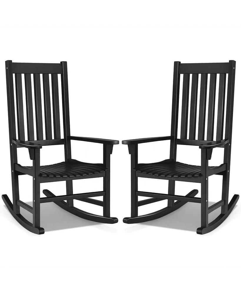 Gymax 2PCS Wood Rocking Chair Porch Rocker High Back Garden Seat Indoor Outdoor Black