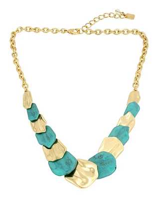 Robert Lee Morris Soho Turquoise Patina Petal Layered Bib Necklace