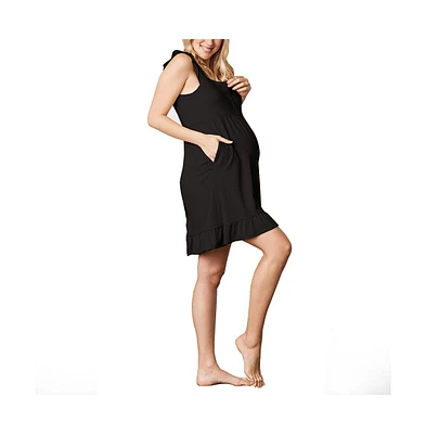 Angel Maternity Grace Hospital Birthing Gown/Nightie with Nursing Access - Black