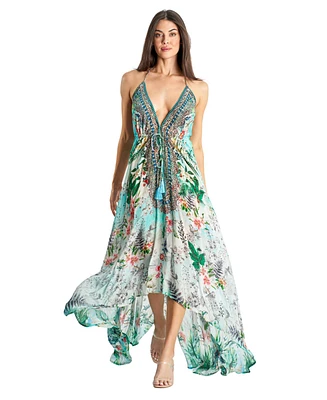 La Moda Clothing Women's Maxi Boho Art Halterneck Dress