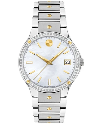 Movado Women's Swiss Se Diamond (1/5 ct. t.w.) Gold-Tone Pvd & Stainless Steel Bracelet Watch 32mm