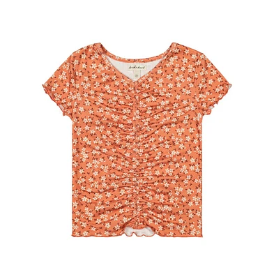 Derek Heart Big Girls Printed Rib Top with Front Ruching