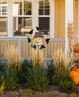 Glitzhome 41.75"H Fall Metal Scarecrow Head with Crows Windmill Yard Stake or Hanging Decor