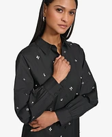 Karl Lagerfeld Women's Cotton Embellished Long-Sleeve Blouse