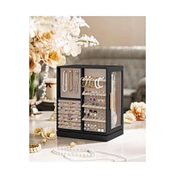 Slickblue 360° Rotating Jewelry Box with 5 Drawers, 18 Hooks for Necklaces