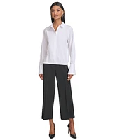 Karl Lagerfeld Women's Cotton Long-Sleeve Collared Blouse