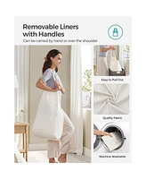 Slickblue Synthetic Rattan Laundry Hamper with Lid, 2 Sections Removable Liner Bag