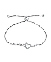 Bling Jewelry Delicate Dainty Cz Accent Infinity Heart Bolo Bracelet For Women Sterling Silver Rhodium Plated Adjustable Slide 7"