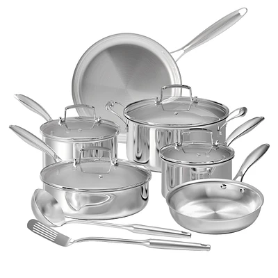 Sugift 12-Piece Tri-Ply Stainless Steel Cookware Sets with Premium Magnetic Stainless Exterior, Aluminum Core for Even Heat Distribution