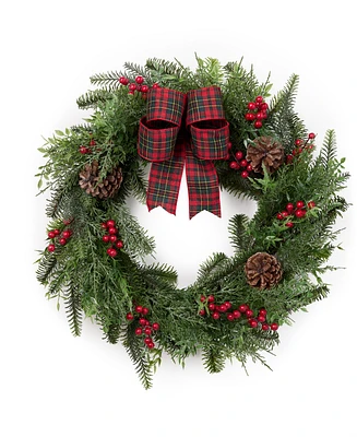 Holiday Lane Green Wreath with Red Berries and Bow, Created for Macy's