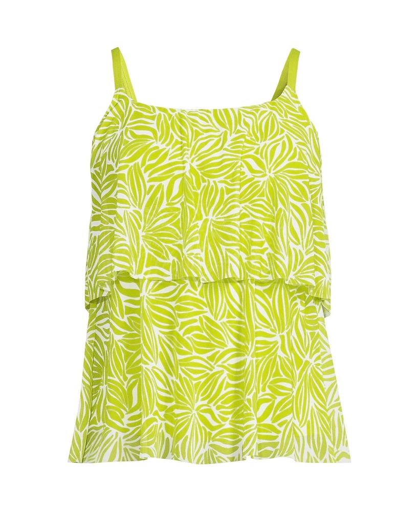 Lands' End Women's Chlorine Resistant Mesh Scoop Neck Tiered Tankini Swimsuit Top